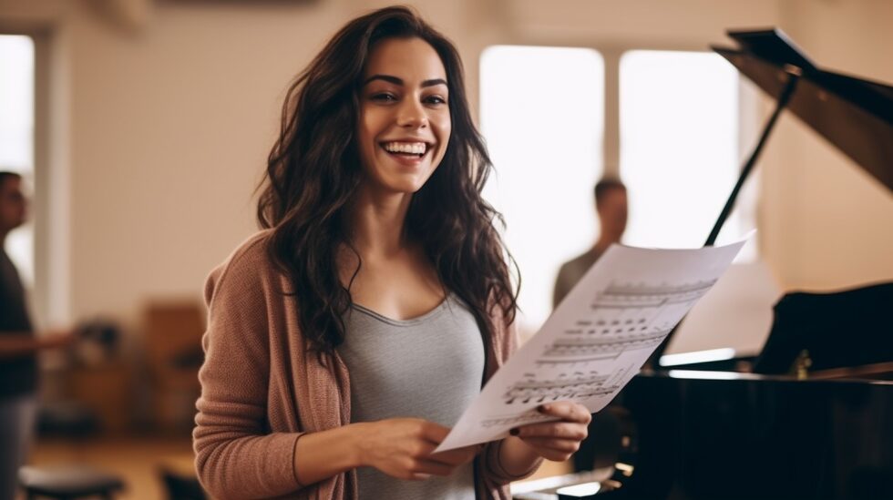 Student learning fundamental keyboard technique during a first session