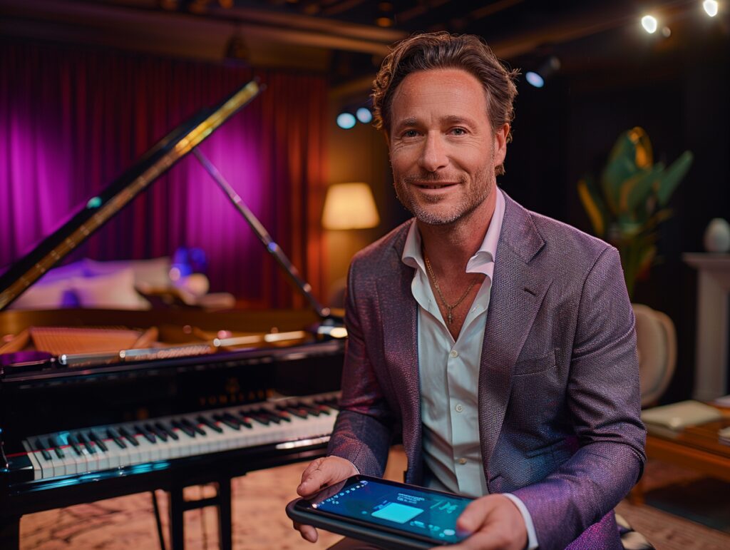 piano teacher in action