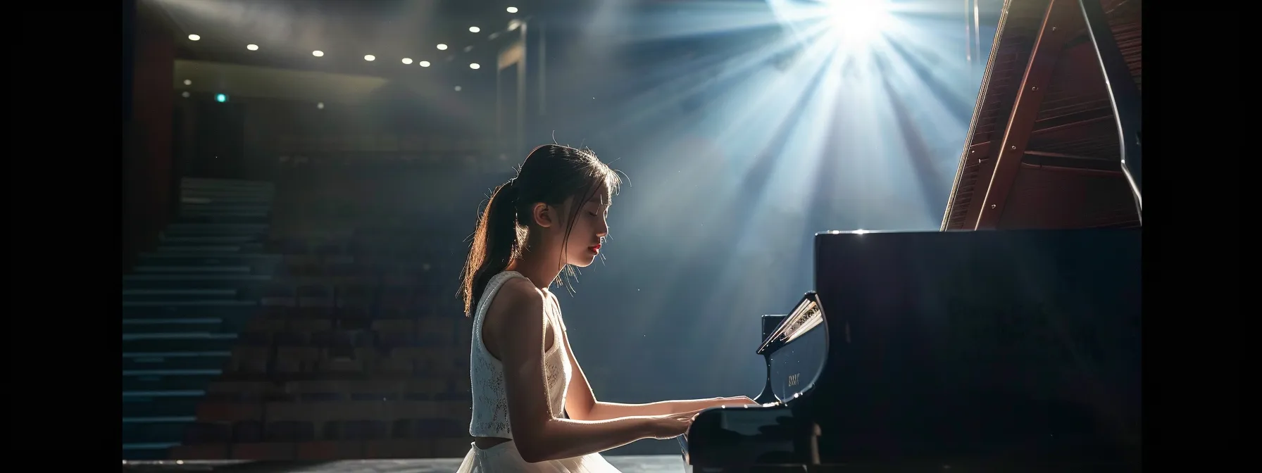 a student performing on stage at gaspard music academy.