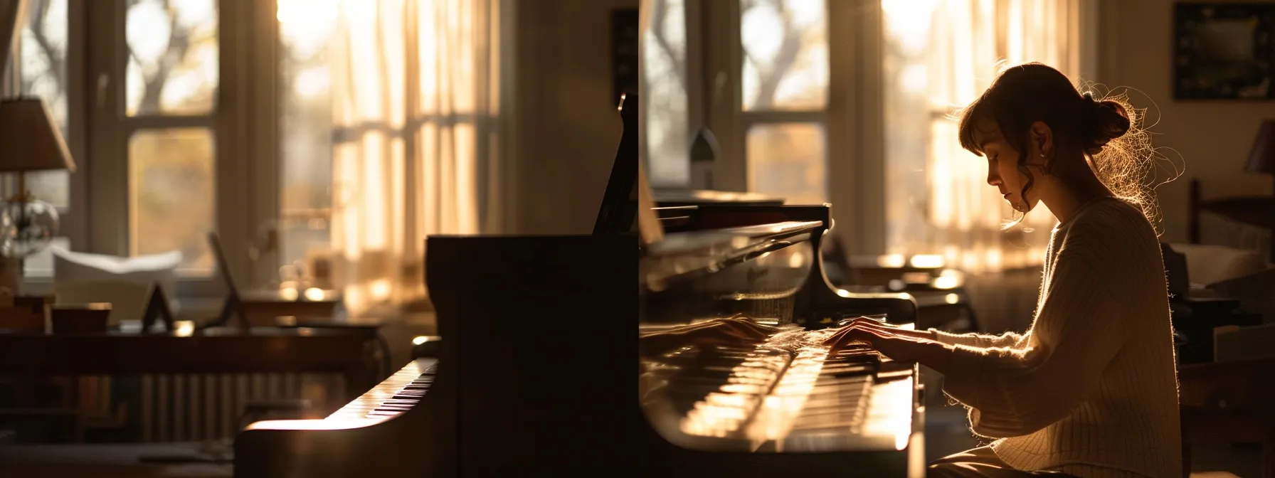 a person practicing piano by following a tutorial on youtube.