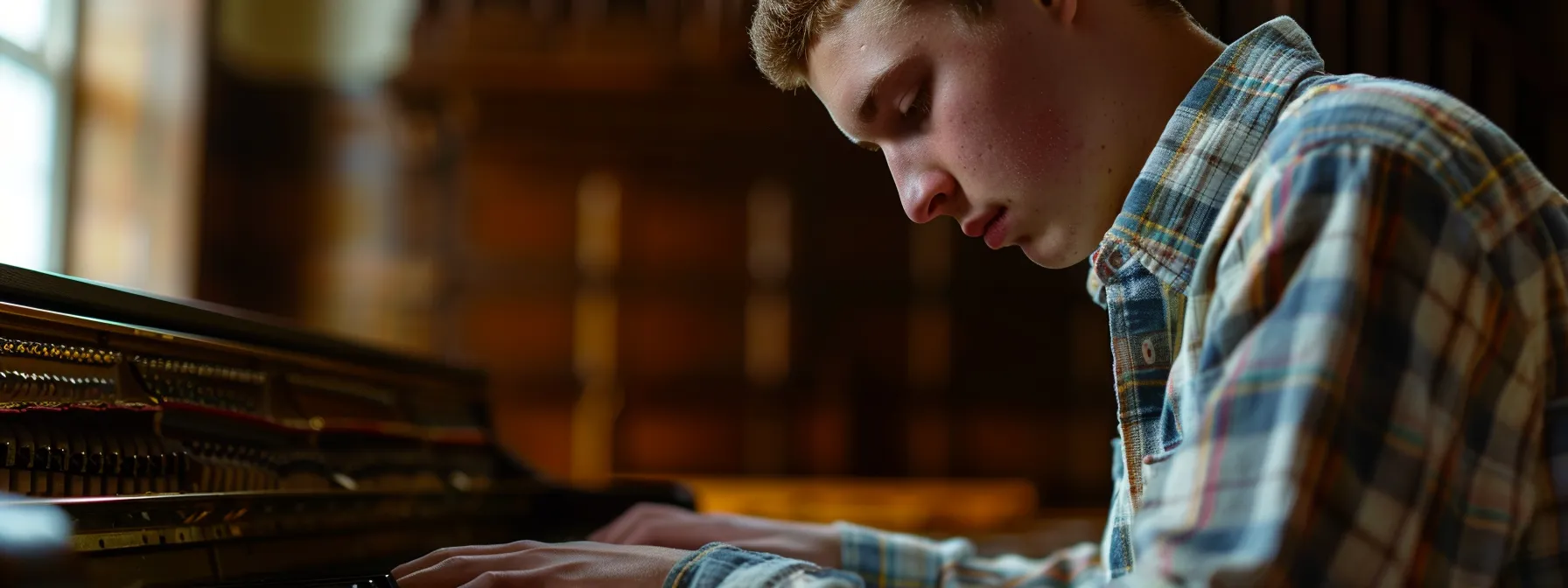 a student deeply focused on dissecting classic country piano tracks, absorbing the essence of iconic artists like floyd cramer and fred rose.