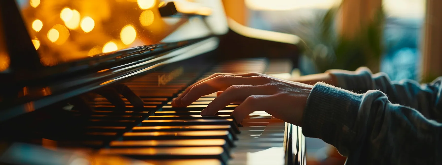 a beginner pianist practising scales and chords with a focused and methodical approach.