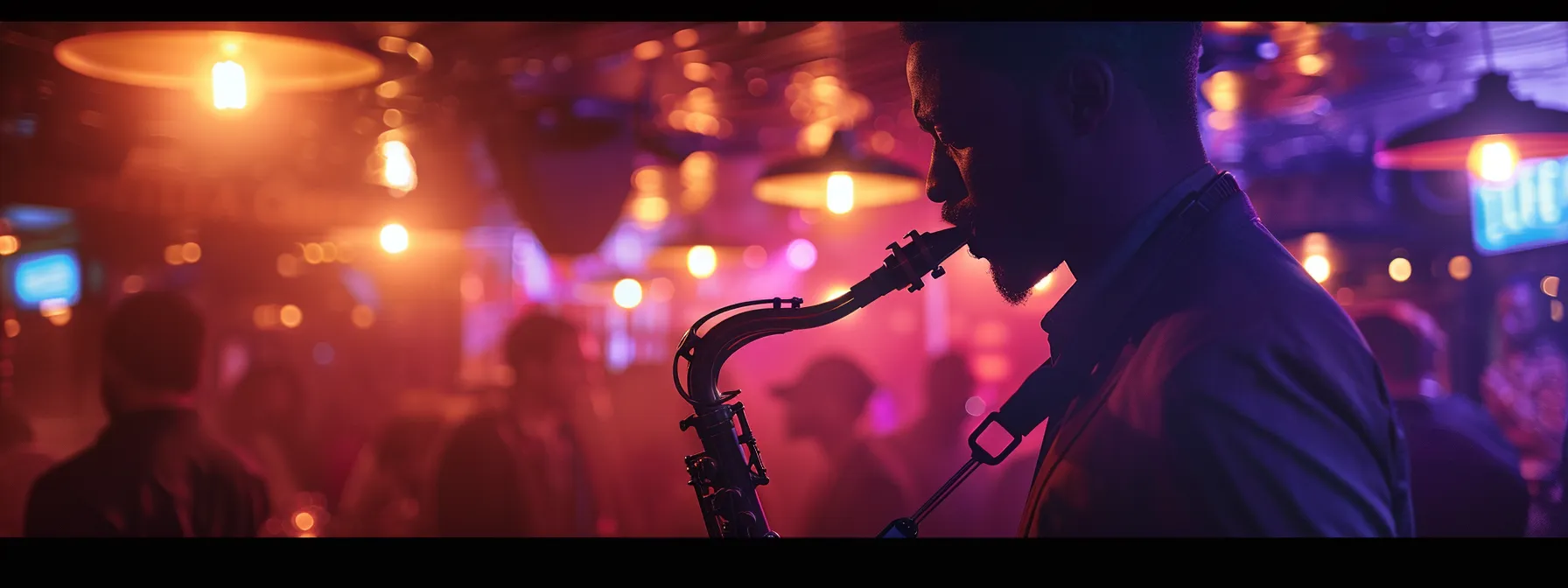 in a dimly lit jazz club, a saxophonist fills the room with soulful melodies as the audience sways to the rhythm.