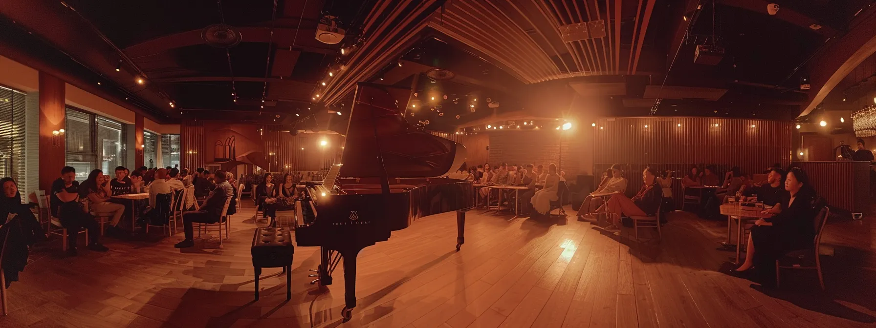 a grand piano standing proudly on a stage, surrounded by a hushed audience, awaiting the virtuoso pianist to begin a mesmerising sonata.