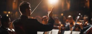 a grand symphony conductor leading a diverse orchestra, each musician immersed in their unique instrumental contribution to the harmonious musical tapestry.