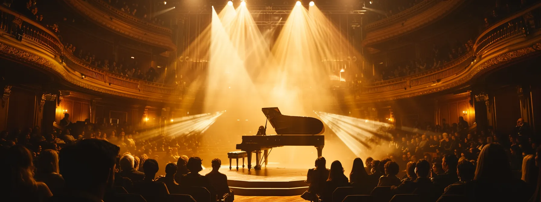 a grand piano bathed in golden light, surrounded by passionate musicians and enraptured audience members in a regal concert hall, embodying the essence of the chopin society london. a grand piano bathed in golden light, surrounded by passionate musicians and enraptured audience members in a regal concert hall, embodying the essence of the chopin society london.