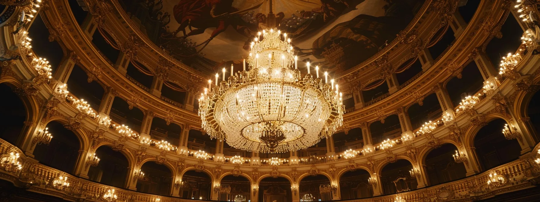 a grand chandelier illuminates the opulent interior of the royal opera house, setting the stage for world-class opera and ballet performances.