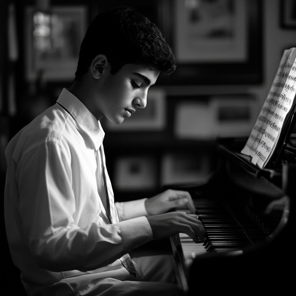Young child enjoying a calm one-to-one piano lesson with a WKMT teacher