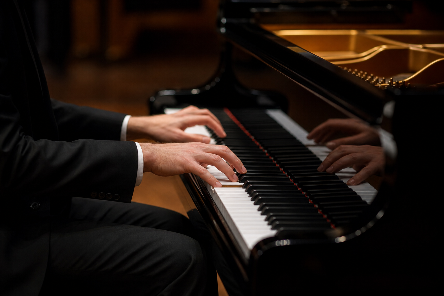 Pianist hands at a grand piano illustrating Evgeny Kissin clarity and voicing