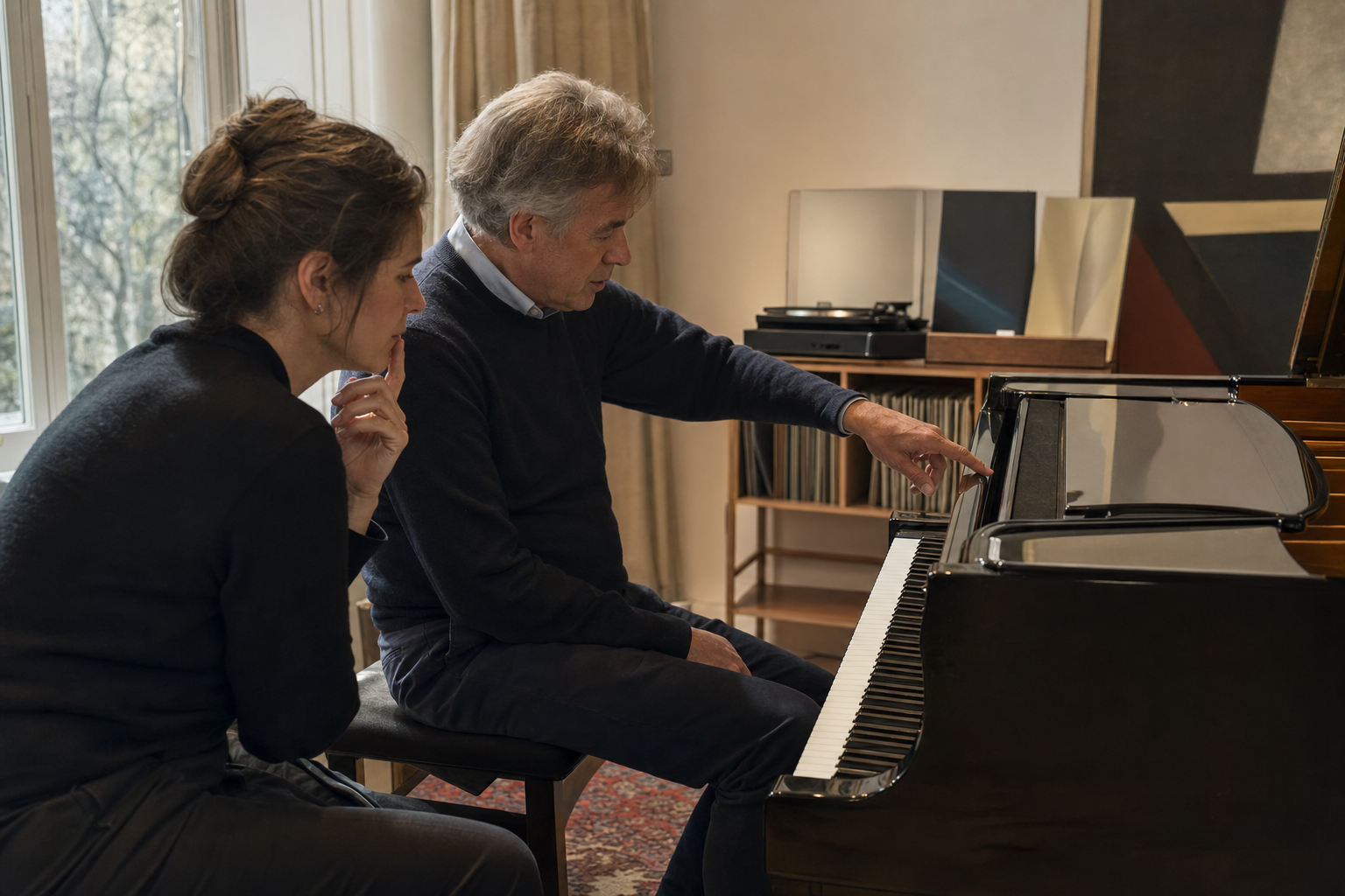 Adult piano lesson studio focused on listening, structure and recordings after Grigory Sokolov