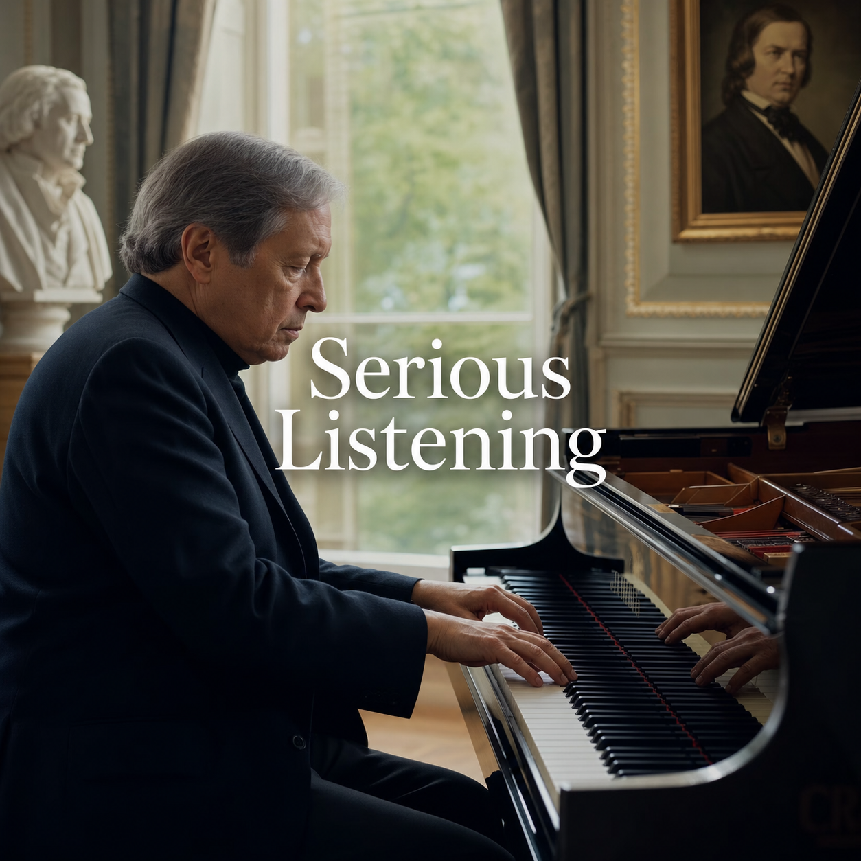 Murray Perahia Serious Listening title image in a refined London piano room