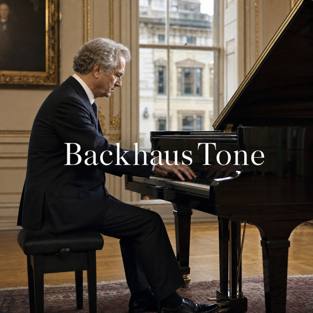 Wilhelm Backhaus serious piano tone in a refined London recital room
