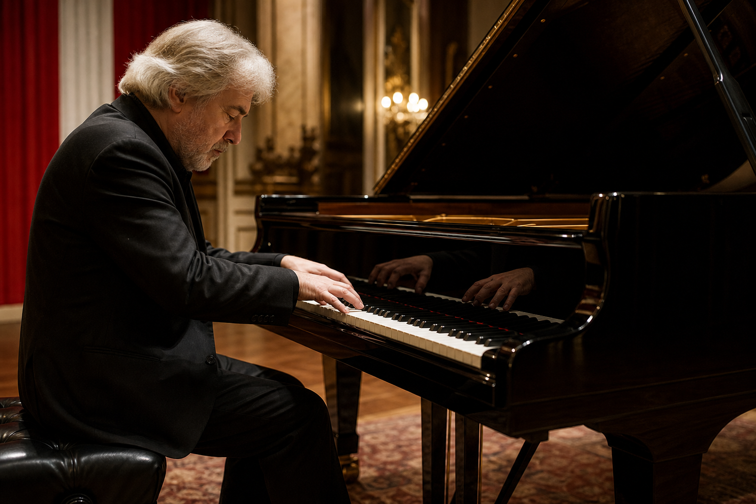 Pianist shaping tone colour at a concert grand piano for Krystian Zimerman listening analysis