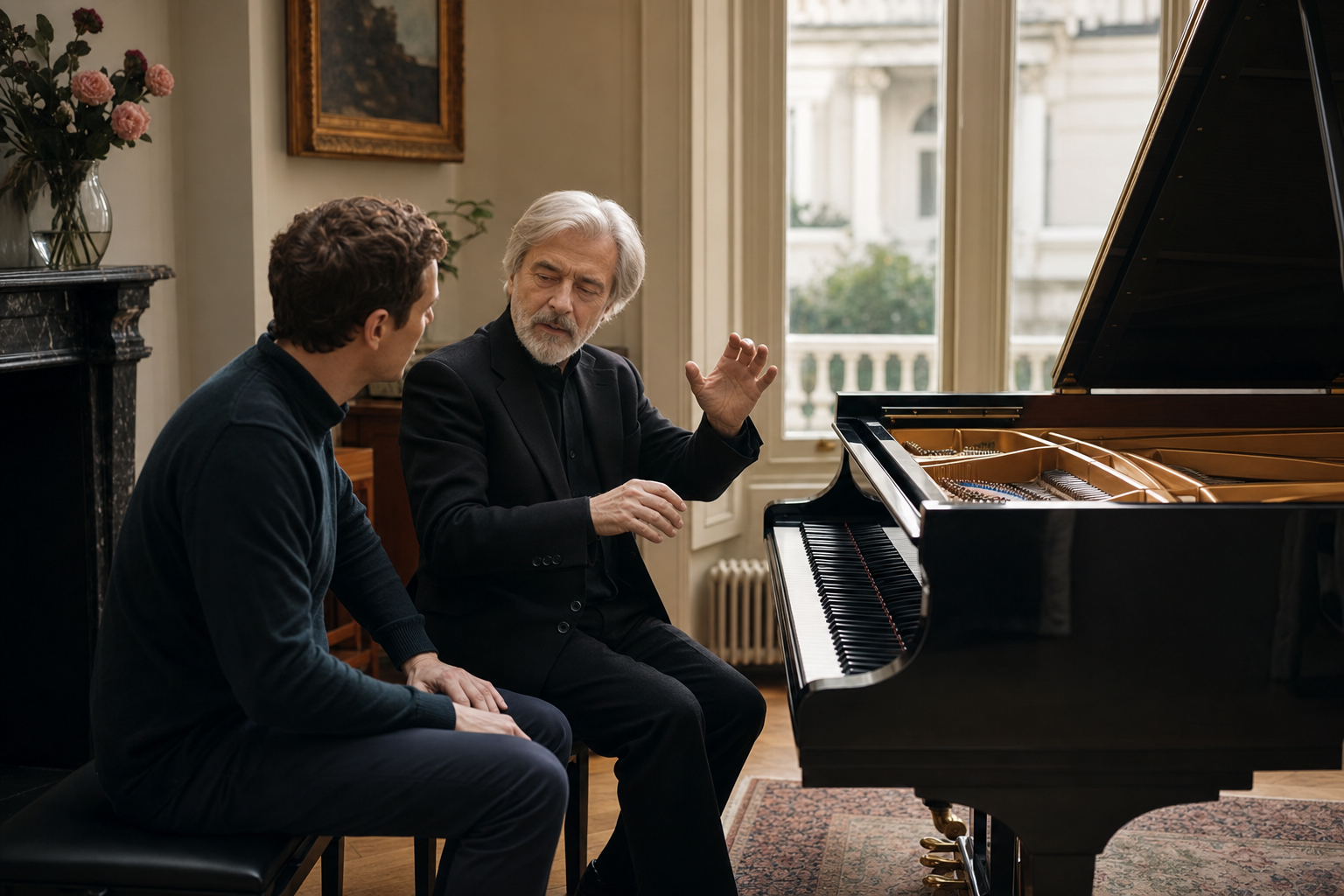 Advanced adult piano lesson discussing voicing and touch inspired by Krystian Zimerman