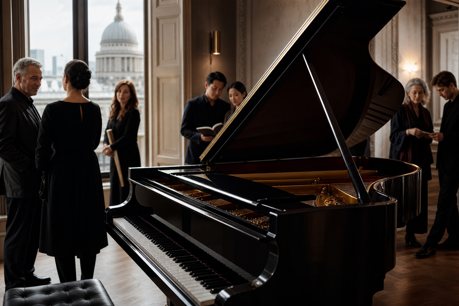 London classical listeners beside a complete grand piano for Perahia-like programmes