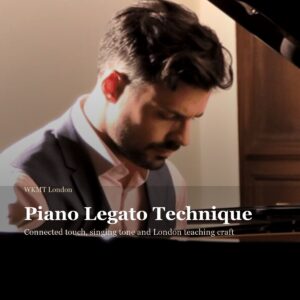 Piano legato technique demonstrated through refined connected touch at a grand piano
