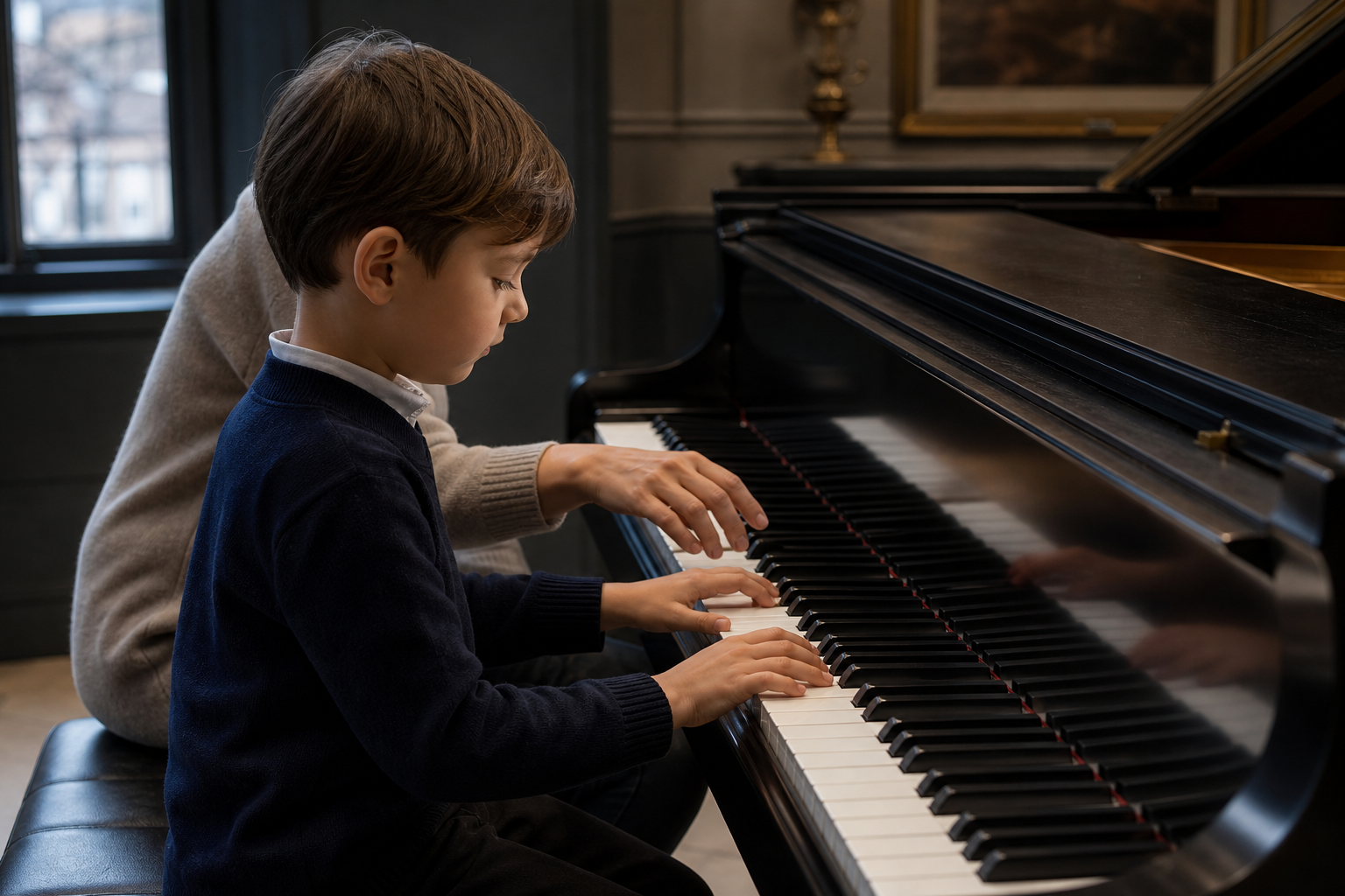 Young Pianist Touch and Listening Child hands at a grand piano keyboard learning touch and coordination