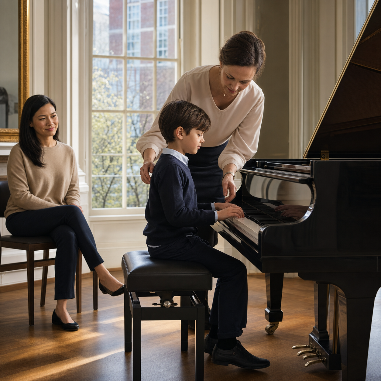 Piano lessons for 8 year olds readiness check with teacher and parent