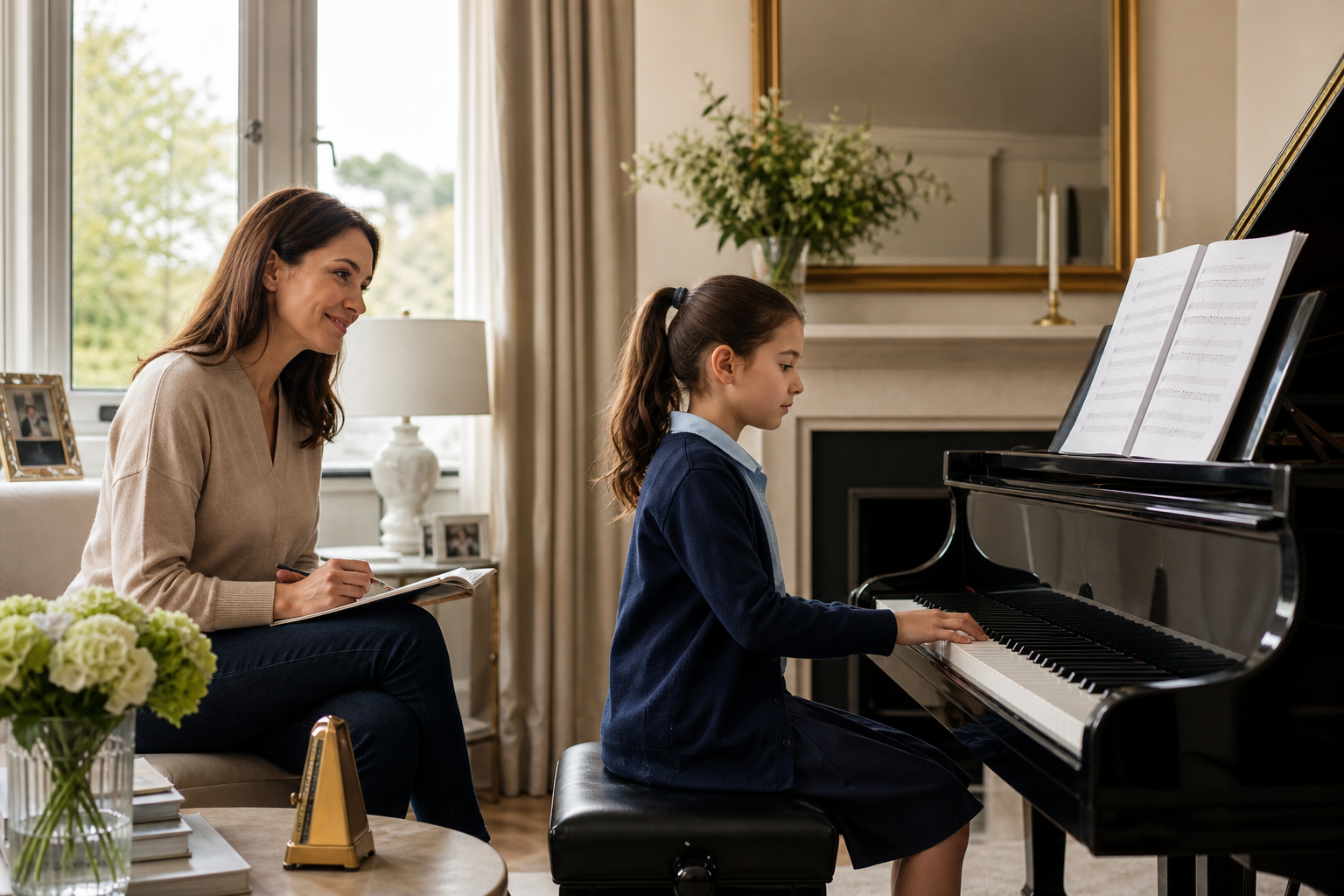 Piano lessons for school children home practice supported by a parent