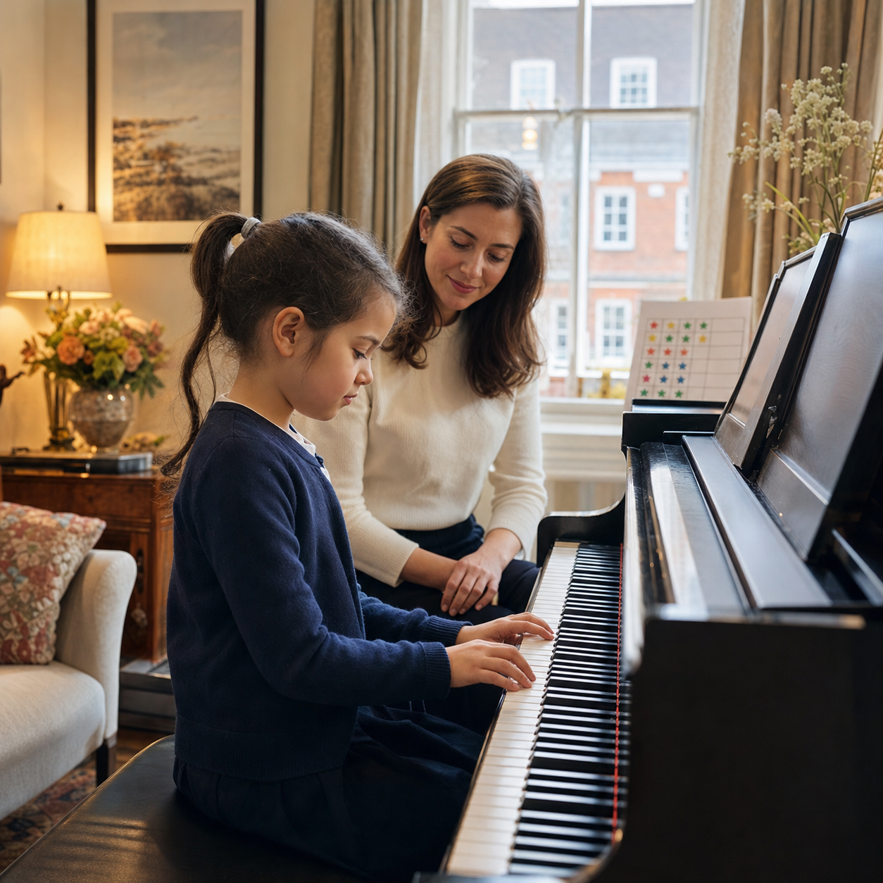 parent supporting short home practice for ABRSM Prep Test piano