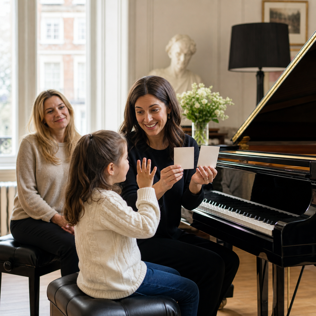 piano teacher using gentle musical games for an ABRSM Prep Test piano pupil