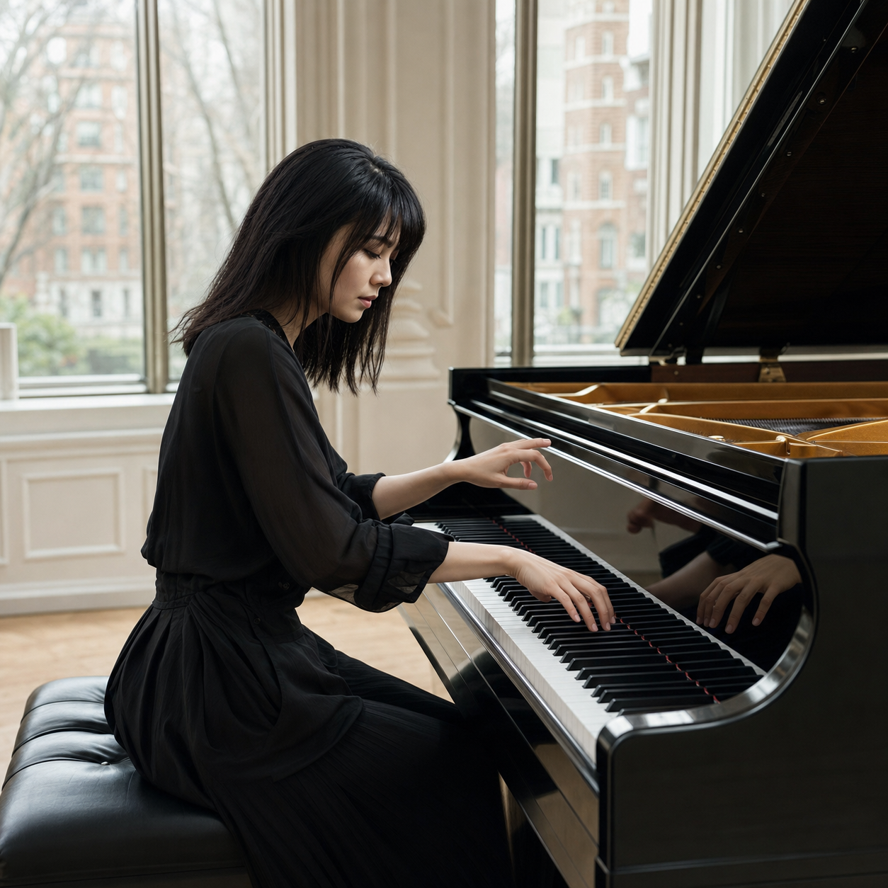 Alice Sara Ott shaping transparent inner voices at a concert grand piano