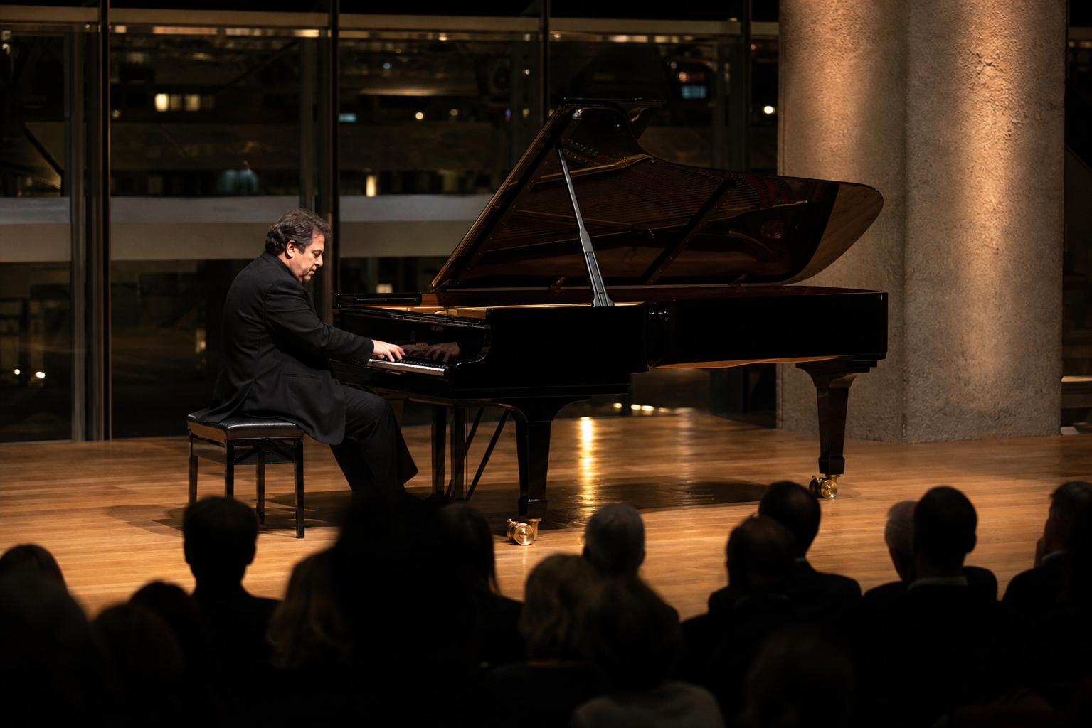 Arcadi Volodos London concertgoing culture with a grand piano on a modern recital stage