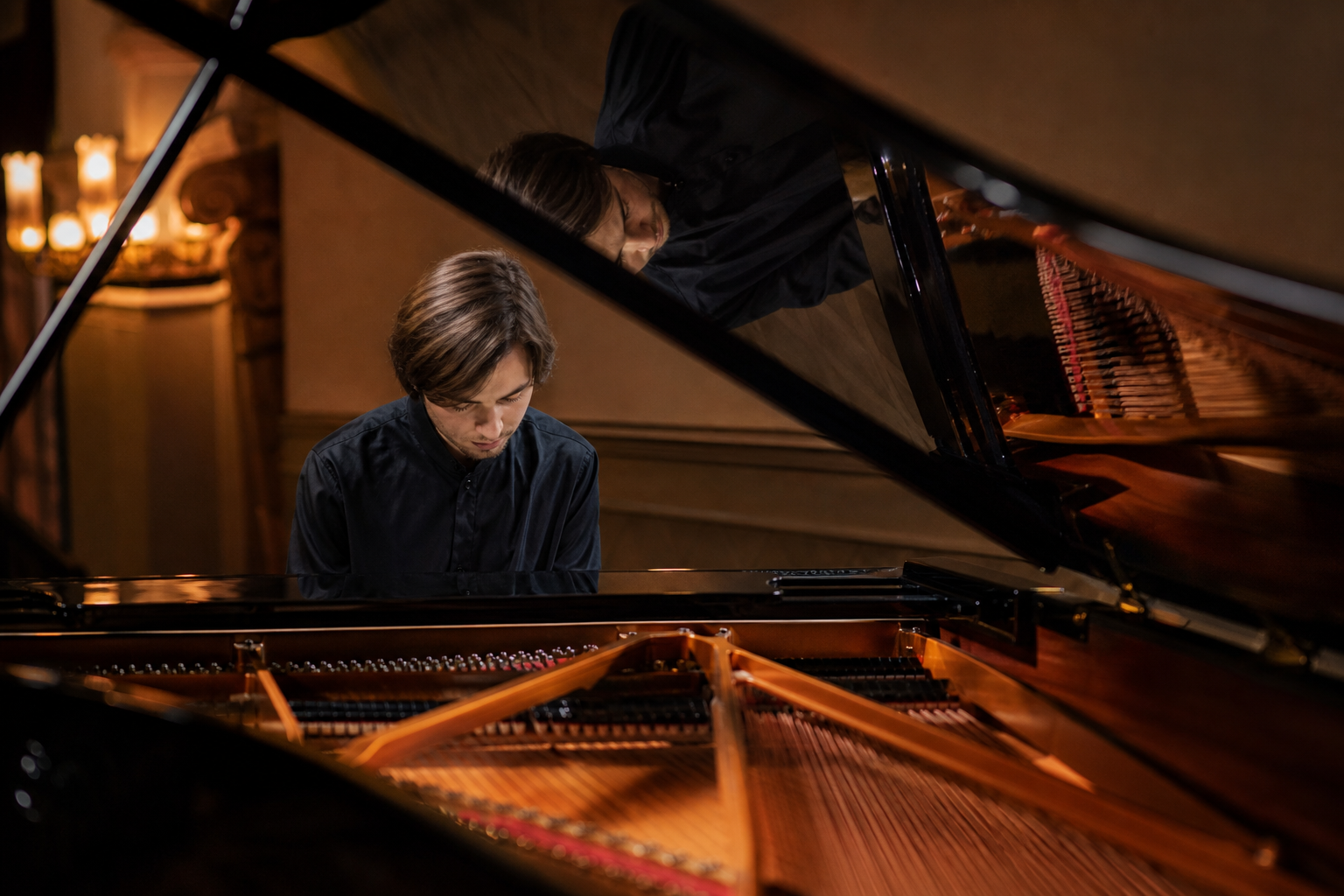 Grand piano interior representing Daniil Trifonov tone colour voicing and listening detail