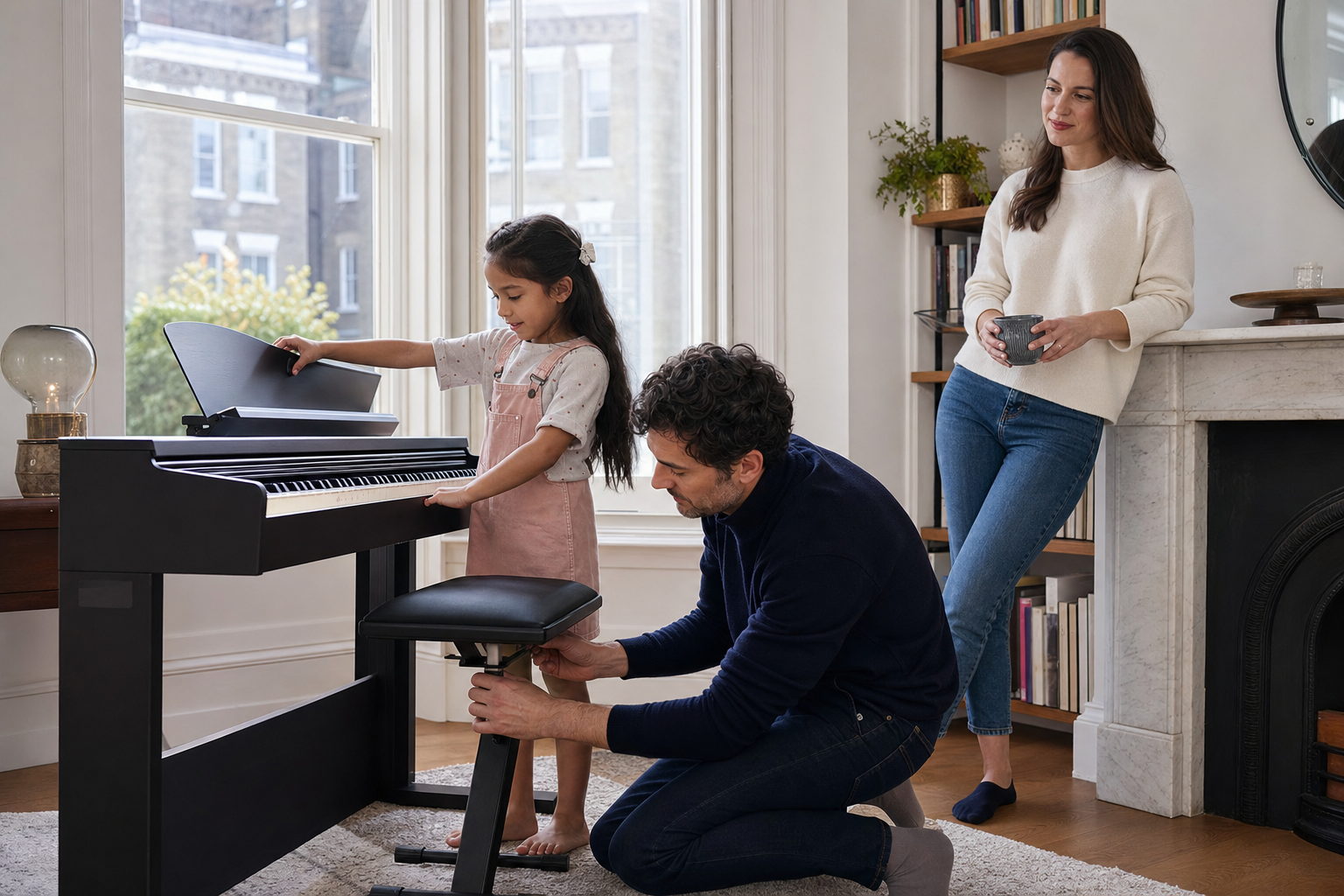 London family setting up a calm home piano practice space