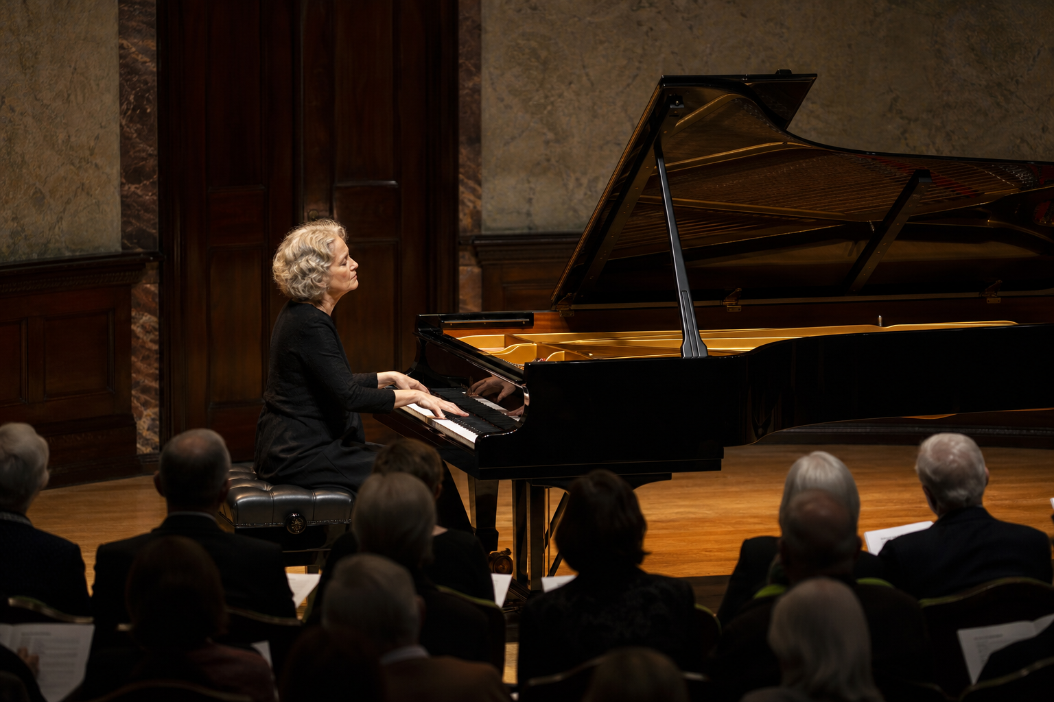 London recital hall grand piano evoking Imogen Cooper Wigmore Hall and serious listening culture