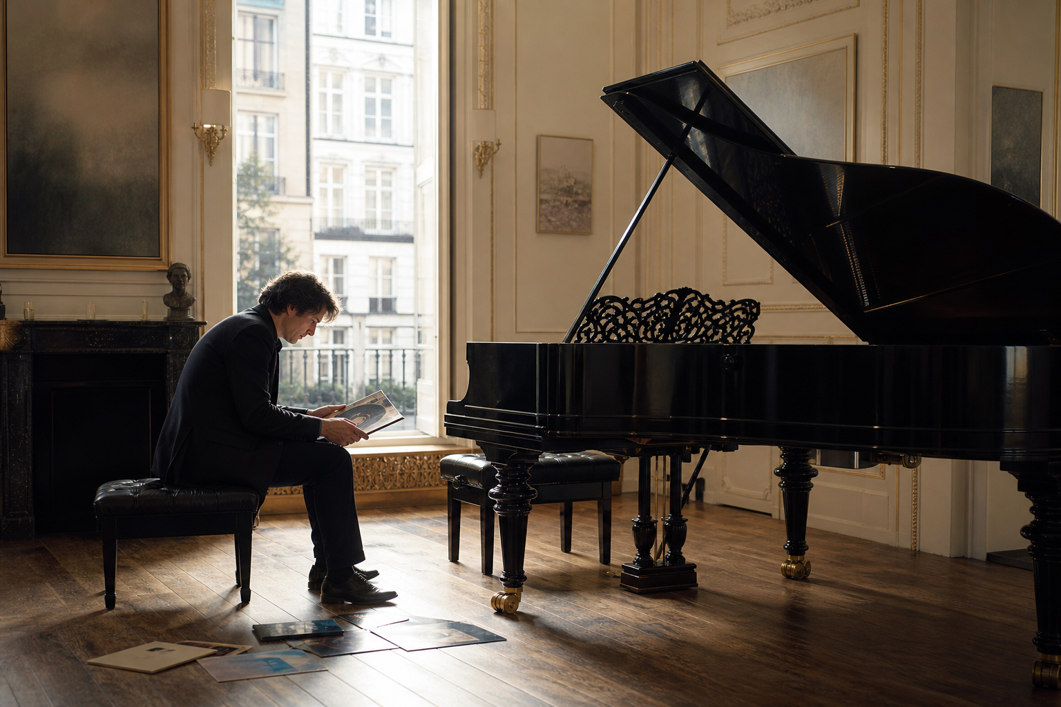 Jean-Efflam Bavouzet biography and recordings considered beside a grand piano in a London studio