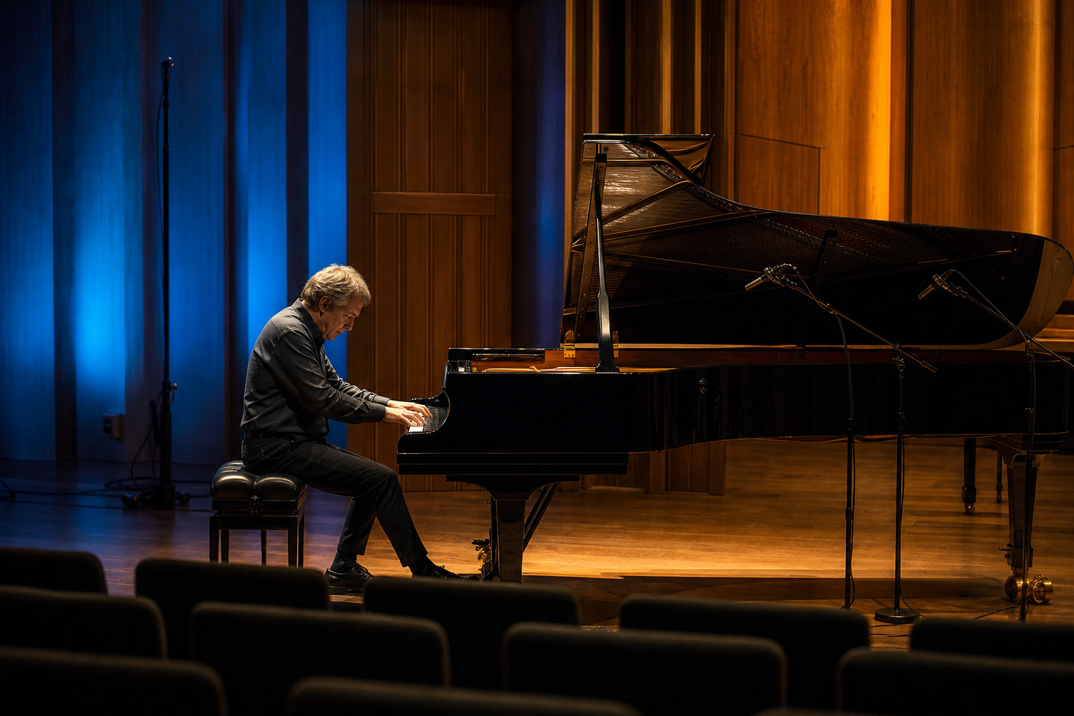 Jean-Efflam Bavouzet London listening and recordings guide in an intimate concert hall with a grand piano