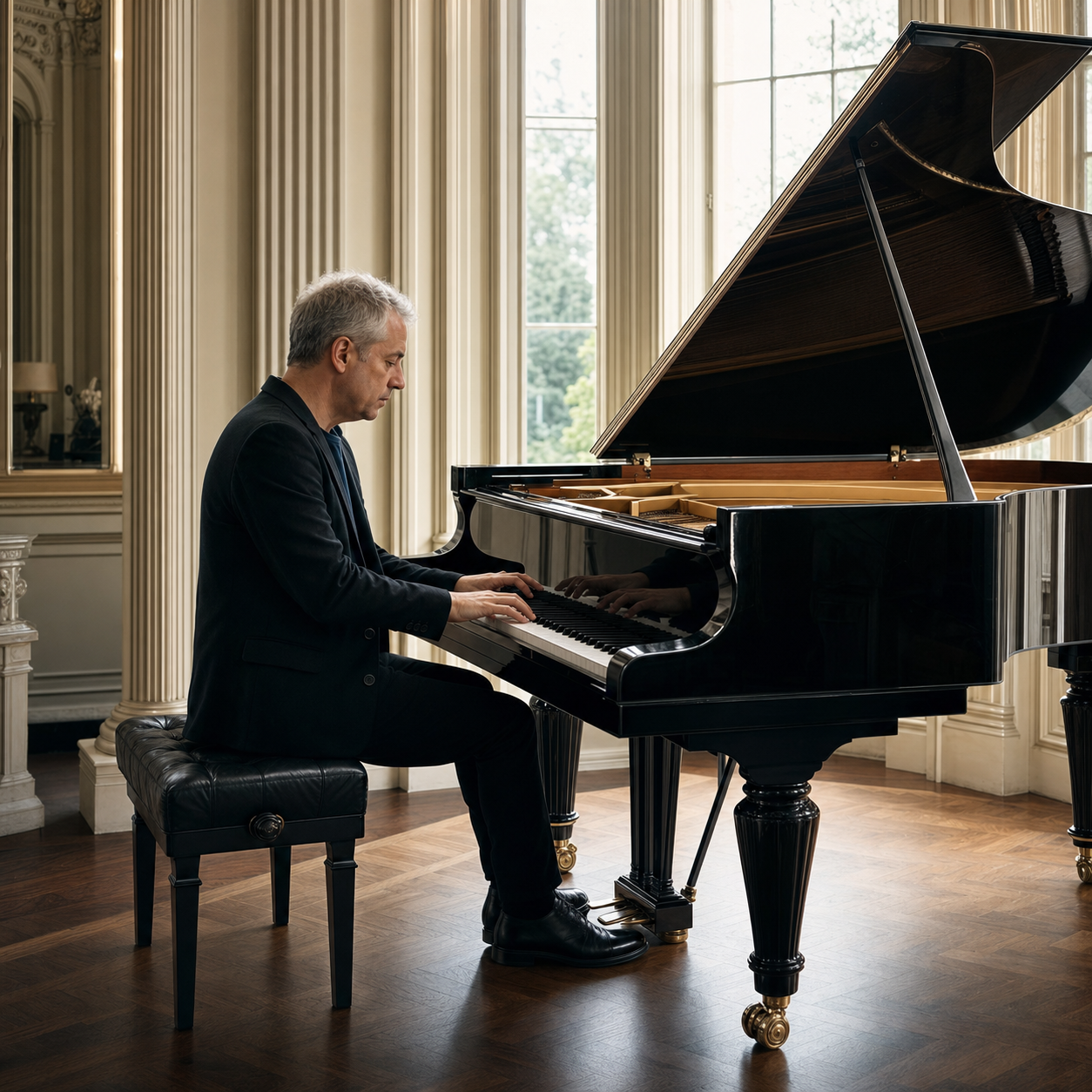 Jeremy Denk listening to the contrapuntal voices of Bach at the piano