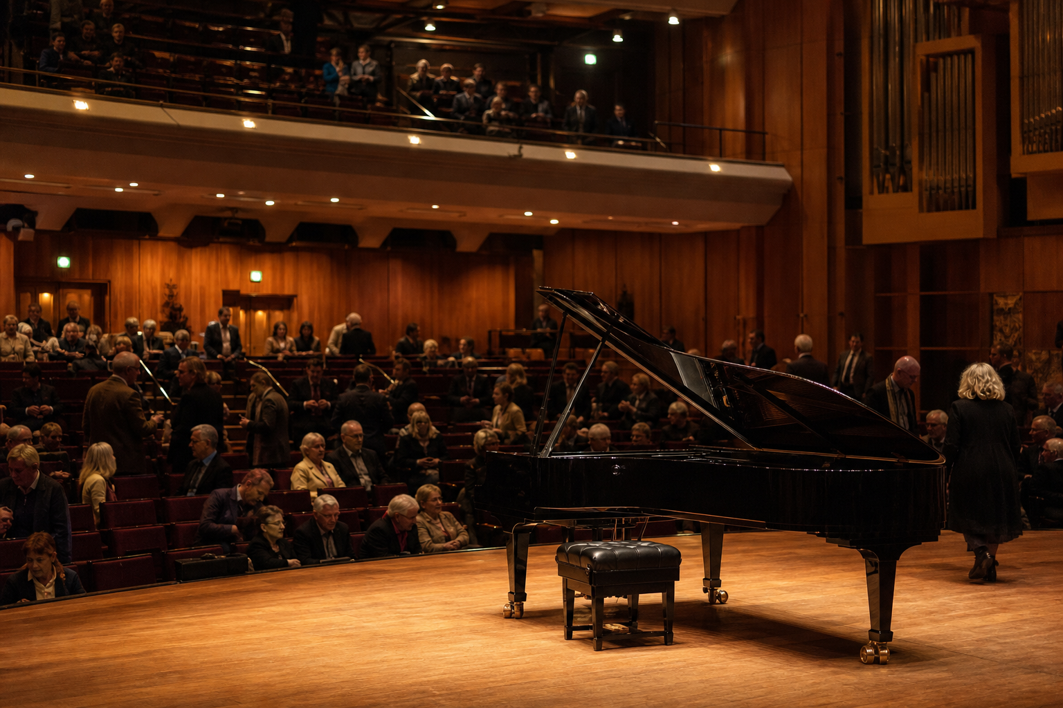 London concert hall grand piano and audience for John Lill Proms and recital culture