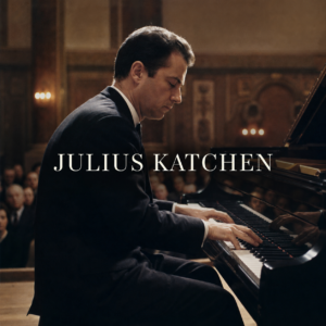 Julius Katchen at a grand piano in a refined London recital setting