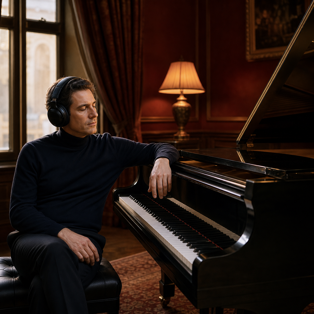 Adult London listener studying a Julius Katchen Brahms recording