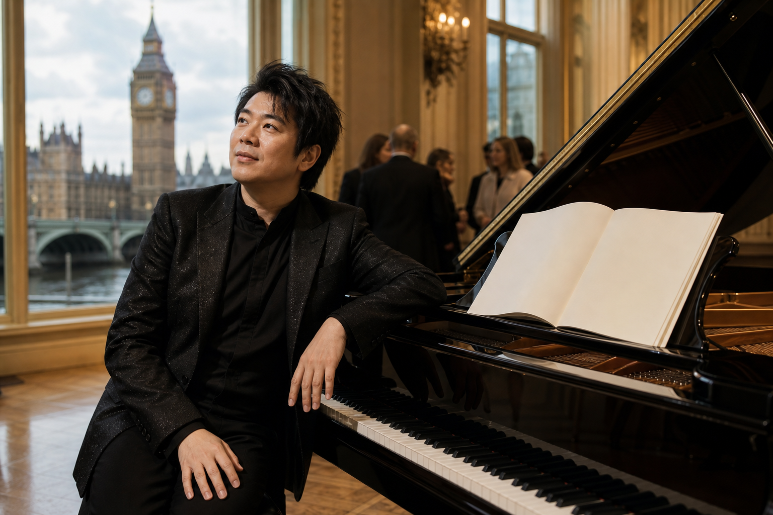 Lang Lang in London audience context with grand piano and London concert atmosphere
