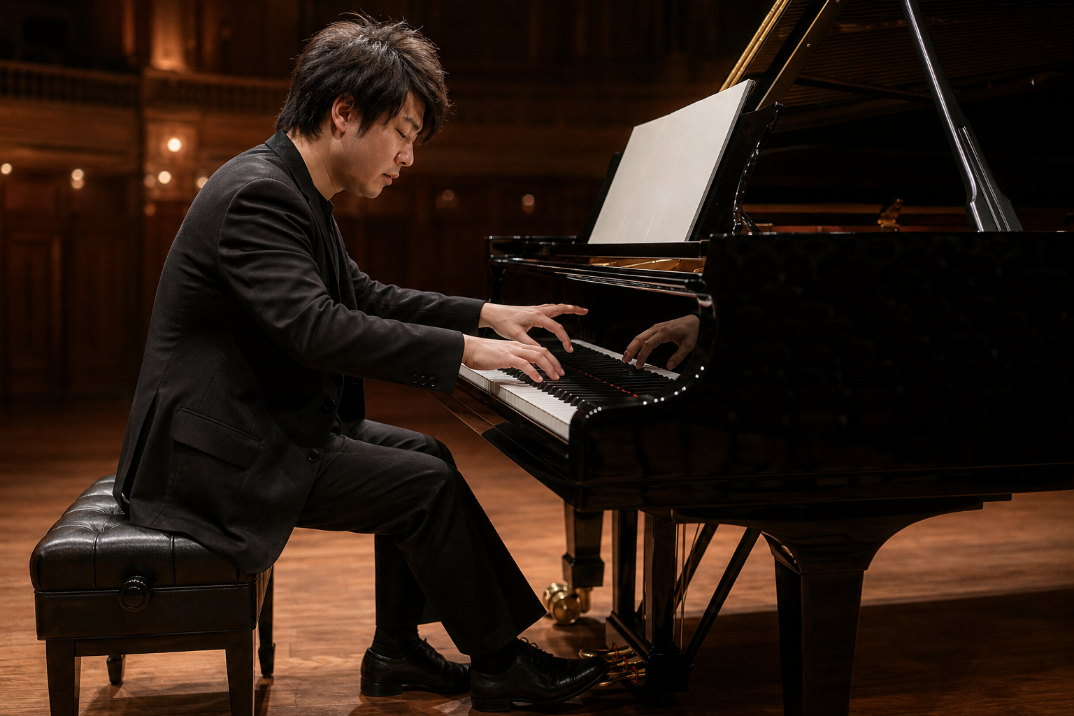 Pianist hands at a concert grand for Lang Lang repertoire and listening guide
