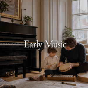 Music education for early childhood through parent-child musical play beside a piano