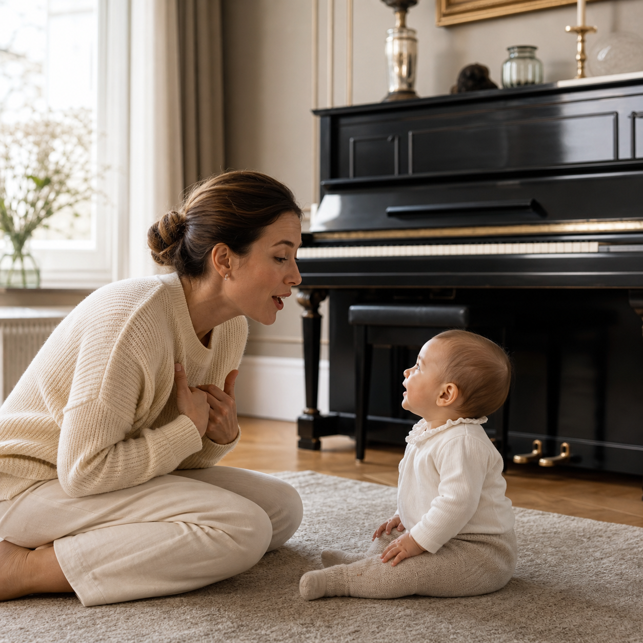 Singing and responsive listening in infancy Parent singing face to face with a baby during an early musical moment