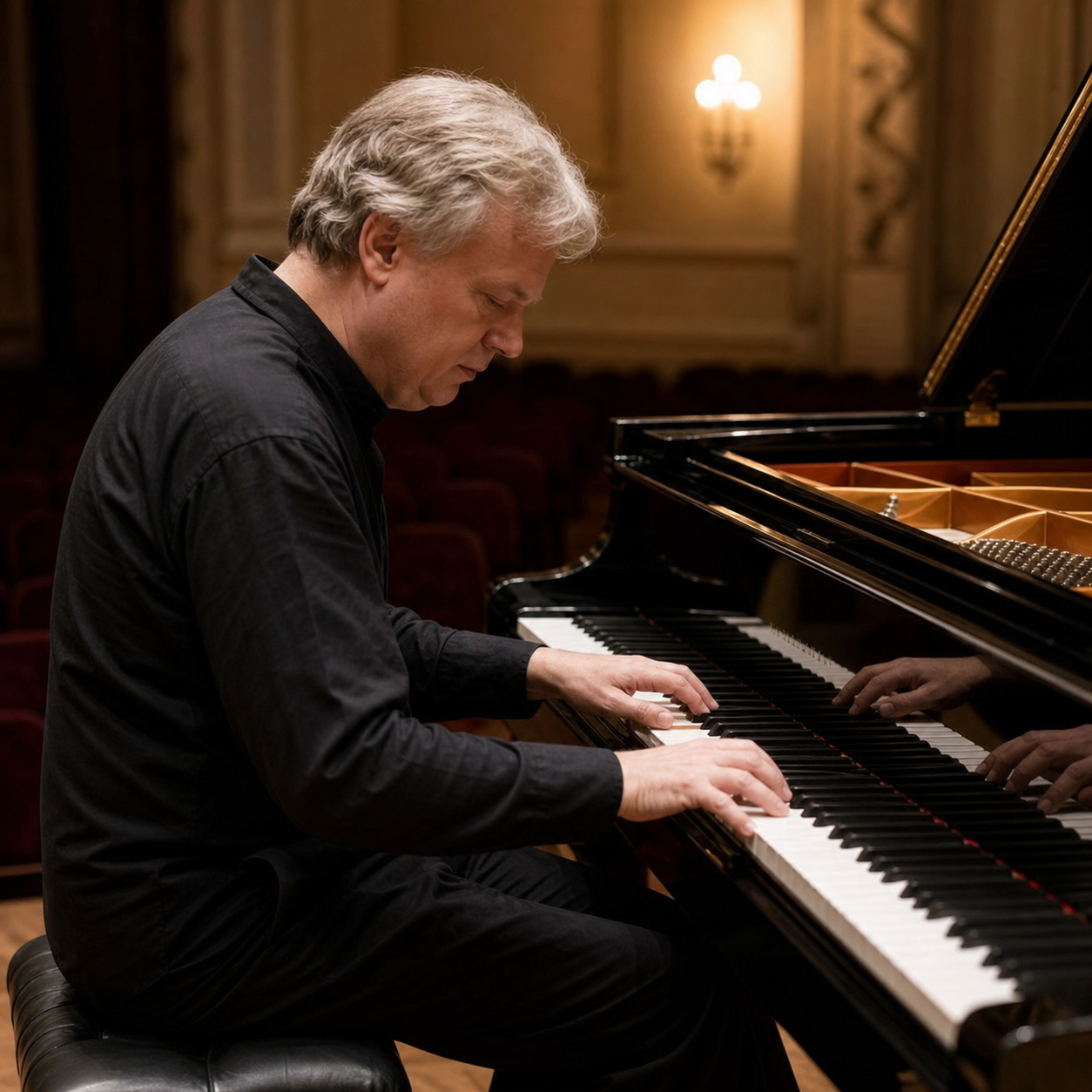 Pianist hands shaping tone and voicing at a grand piano for Nikolai Demidenko listening analysis