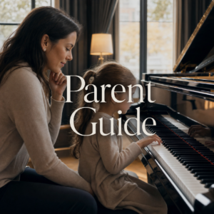 Parent and child beginning piano lessons in a London studio for a parents guide to piano lessons