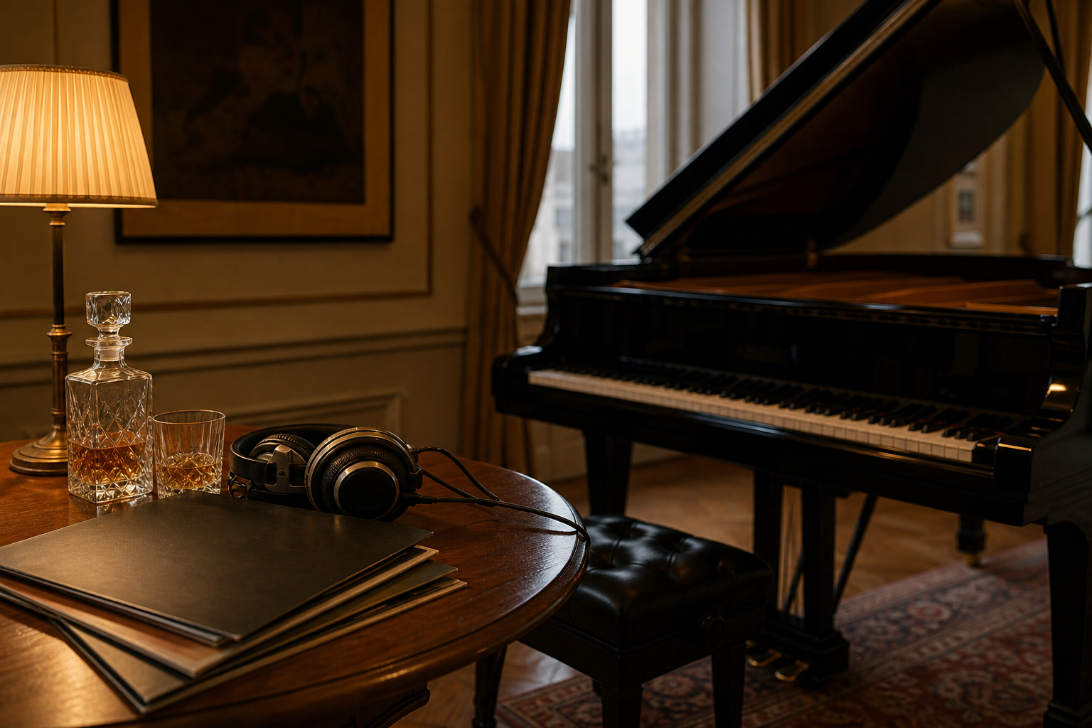 Paul Lewis pianist recordings and serious listening guide beside a complete grand piano