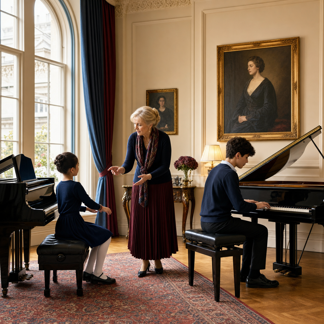 Young beginner and teenage pianist developing through different piano grade levels with a teacher