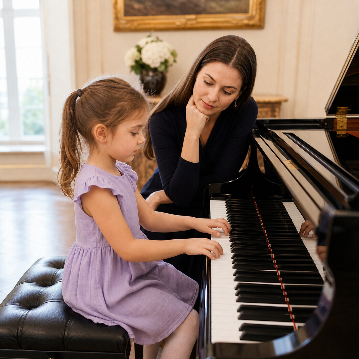 Teacher checking readiness and confidence during piano lessons for 4 year olds
