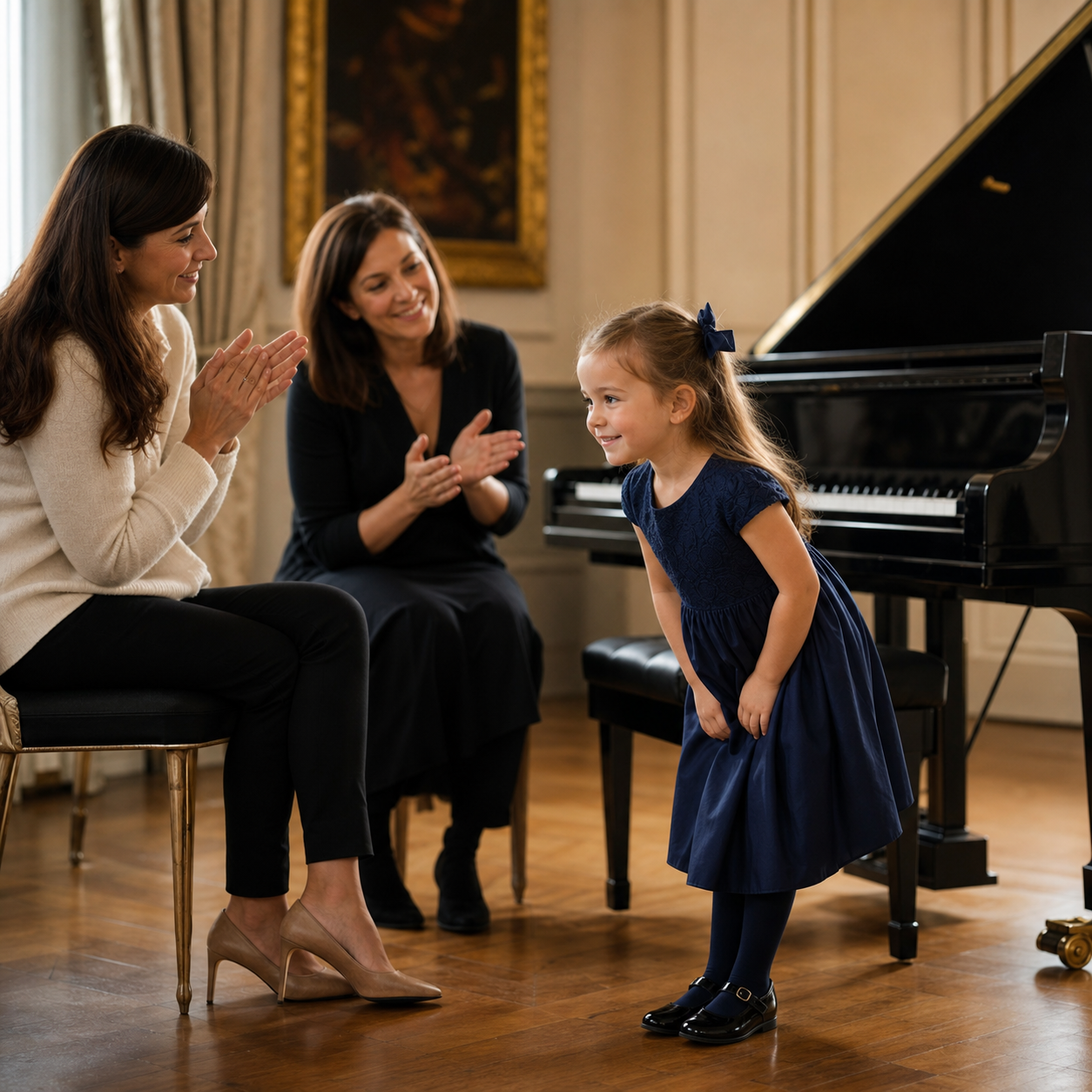 Four year old child building performance confidence after piano lessons for 4 year olds