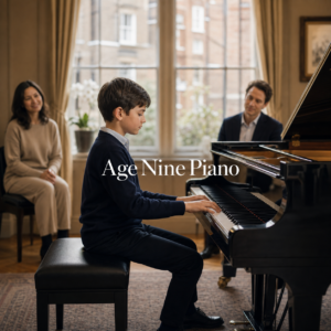 Piano lessons for 9 year olds in a London studio with a child, parent and teacher