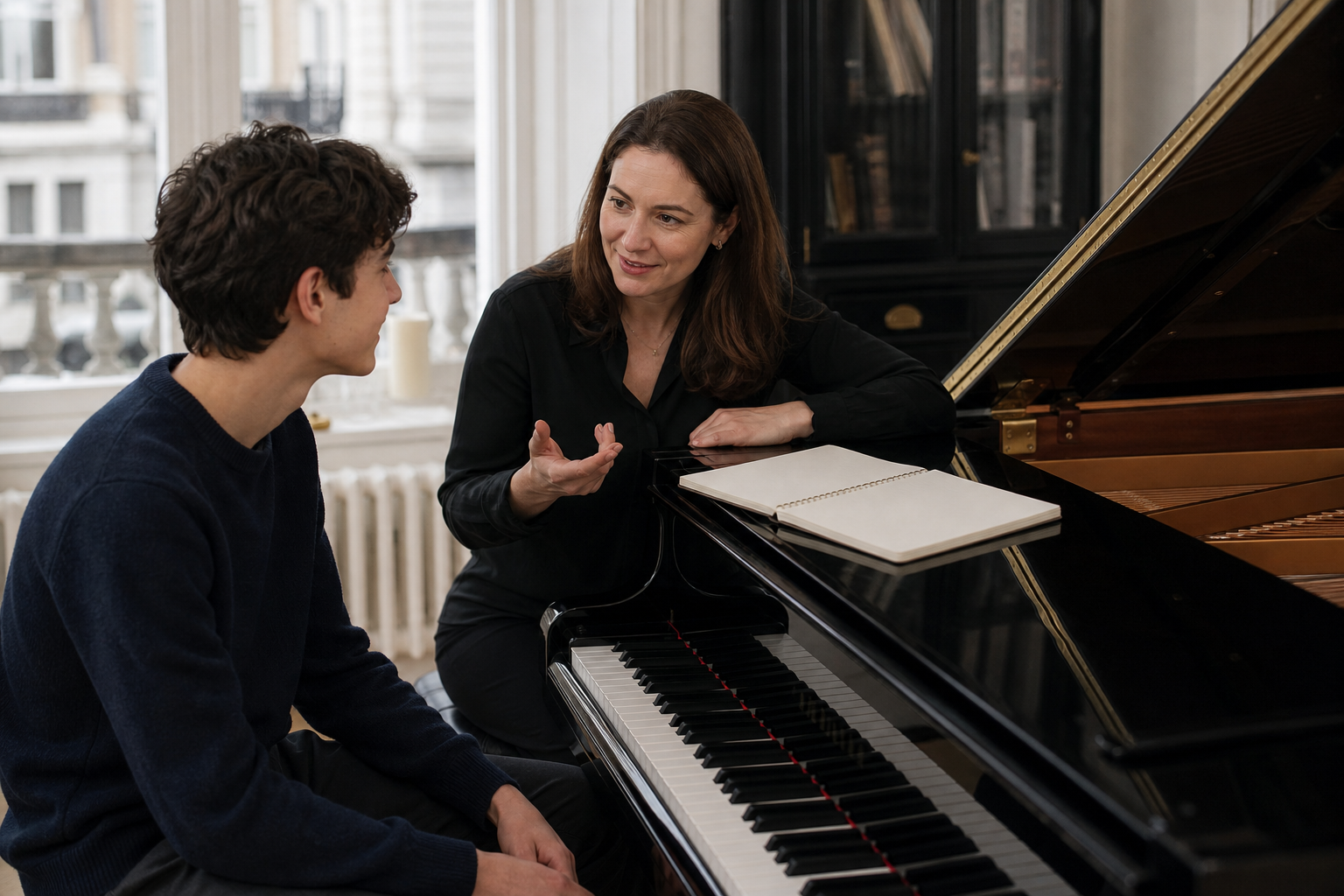 Teenage piano pupil setting musical goals with a London piano teacher