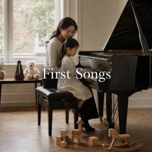 piano nursery rhymes for young beginners with parent and child at a grand piano