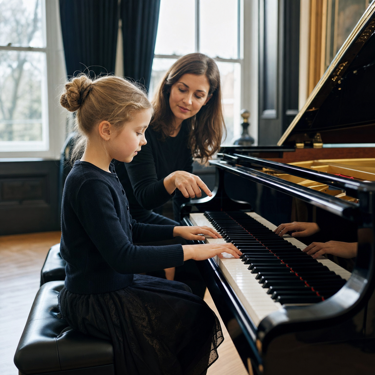 young learner adding simple left hand patterns to piano nursery rhymes